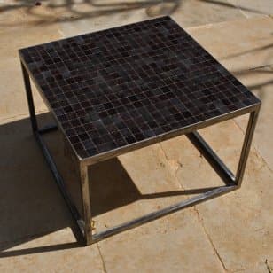 Graphite framed Zellige coffee table with dark geometric tiles
